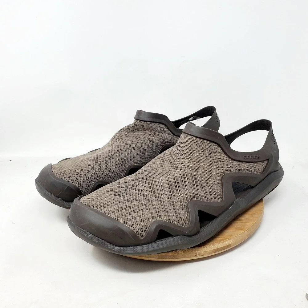Crocs Swiftwater Mesh Shoes Mens 12 Brown Breathable Wave Slip On Water Sandals